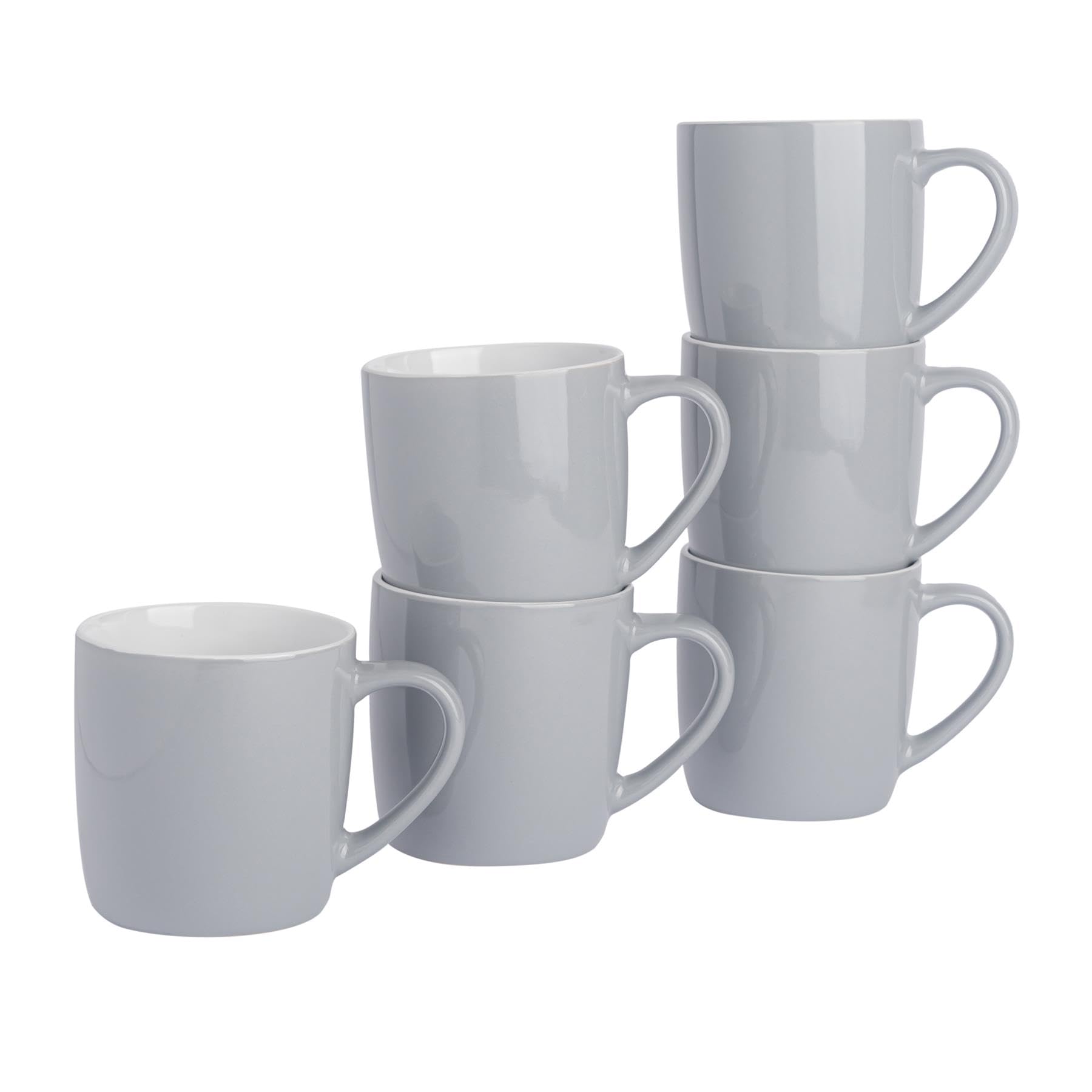 Argon Tableware Coloured Coffee Mugs - Grey - 350ml - Pack of 6 - Gloss Ceramic Stoneware Latte Cappuccino Cups Hot Chocolate Cups Colourful Mug Set with Handle