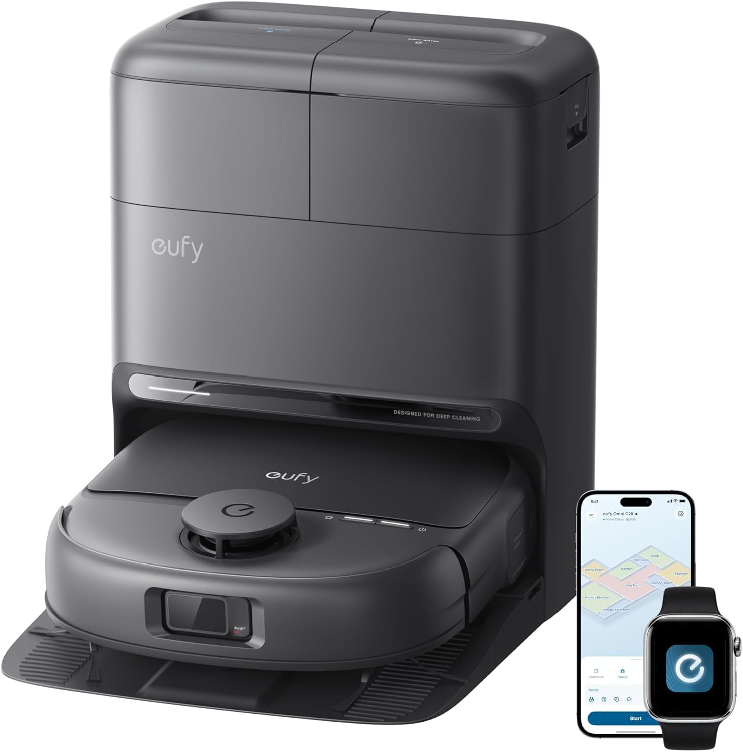 eufy New Robot Vacuum Cleaner With Mop,C28 Omni,Self-Cleaning Roller Mop,Upgraded from X10 Pro,15,000Pa Suction,All-in-1 Station,Tangle-Free,Auto Mop Wash&Dry,AI Obstacle Avoidance,LiDAR Navigation