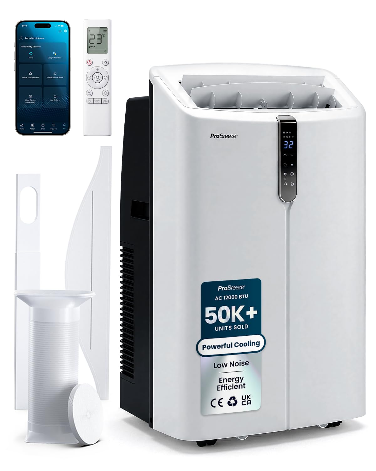 Pro Breeze OmniCool - Ultra Quiet 12000 BTU Portable 4-in-1 Air Conditioner with Smart Home WiFi, App & Voice Control, Dehumidifier, Fan, 24H Timer & Window Kit - Efficient AC Unit for Home & Office