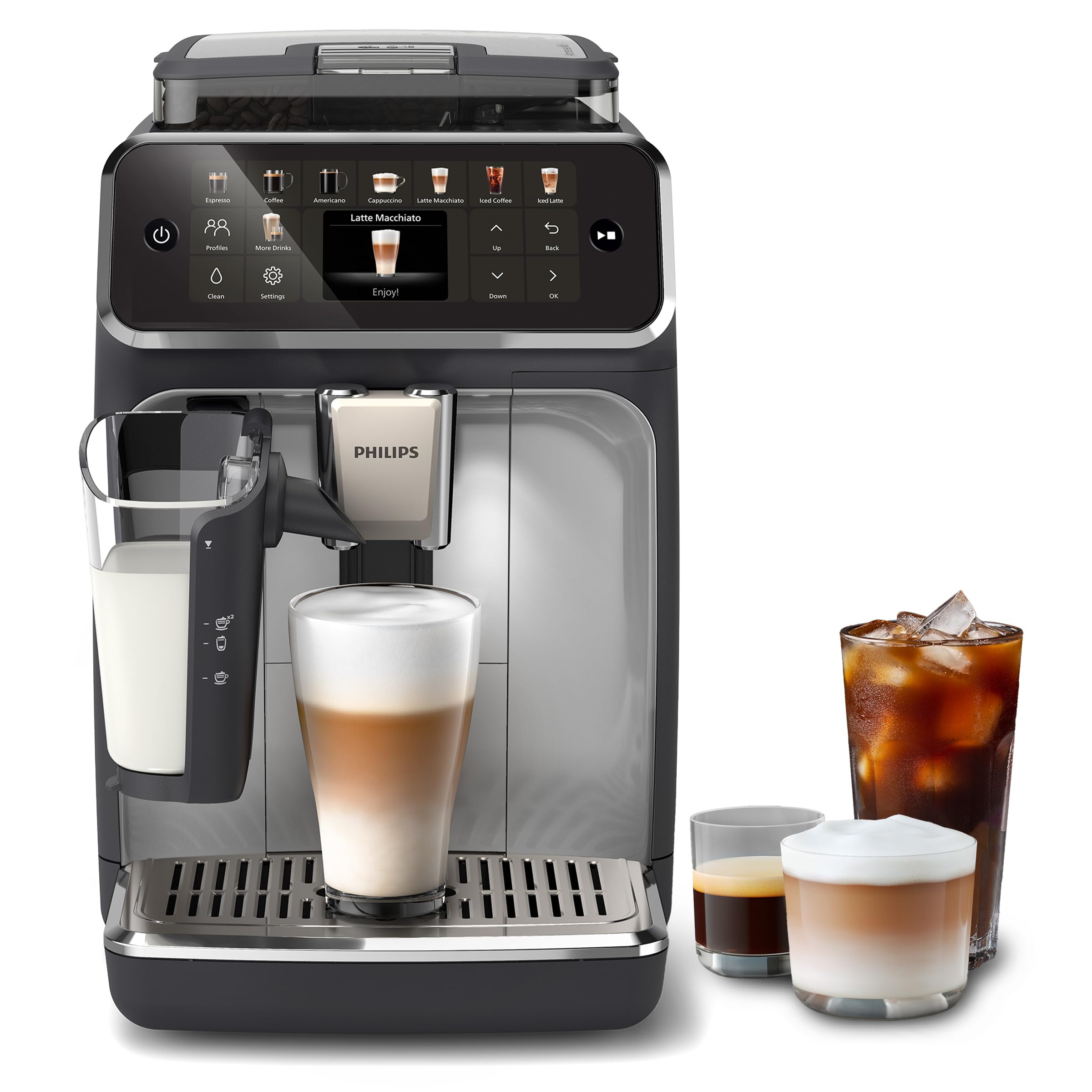 PHILIPS 5500 Series Bean to Cup Coffee Machine – 20 Hot & Iced drinks, LatteGo Milk Frother, Fastest-to-Clean, 40% Quieter, Ceramic Grinder, Fully Automatic Espresso & Cappuccino maker – EP5546/70