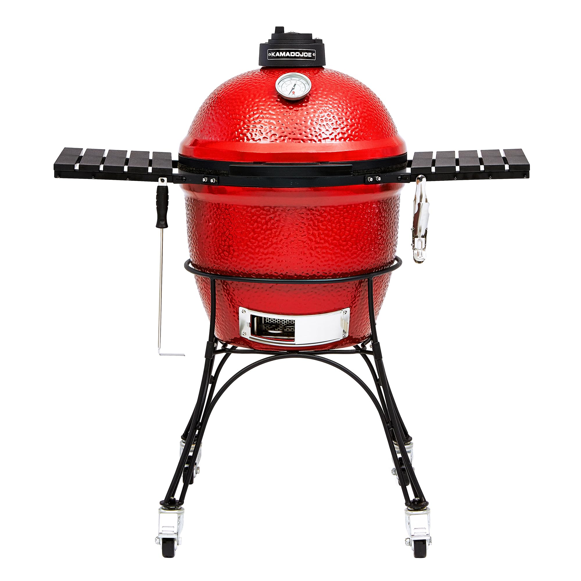 Kamado Joe KJ23RH Classic I Smoker BBQ, Outdoor Charcoal Barbecue Grill In Red With Cast Iron Cart, Heat Deflectors And Ash Tool, 18 Inch