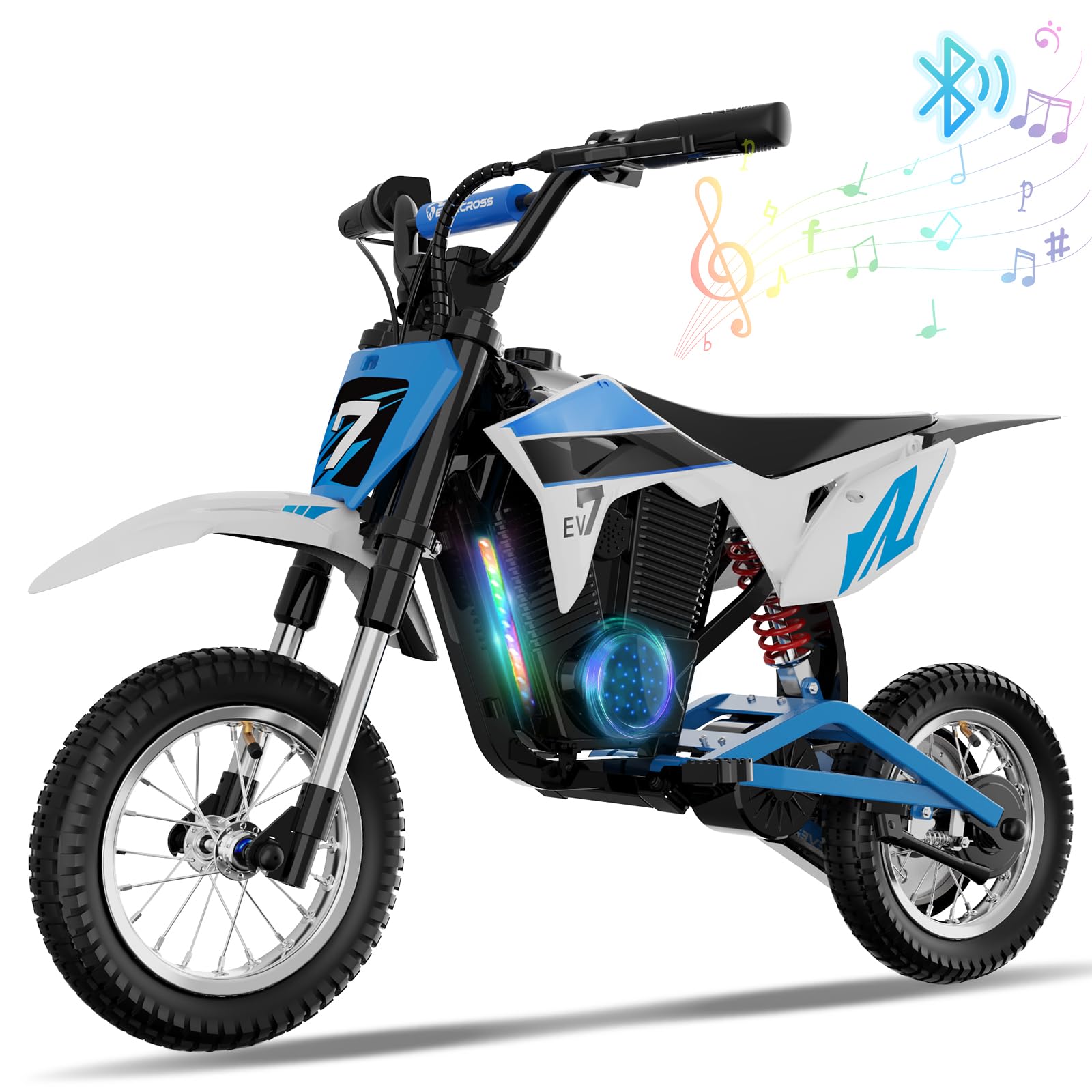EVERCROSS EV12M PRO Kids Ride On Motorcycle, Electric Motorcycle with 300W Motor, 11.18Miles Long-Range, 12'' Pneumatic Tire, Bluetooth Music, Colorful Lights, Motor Cross for 110cm+ Height