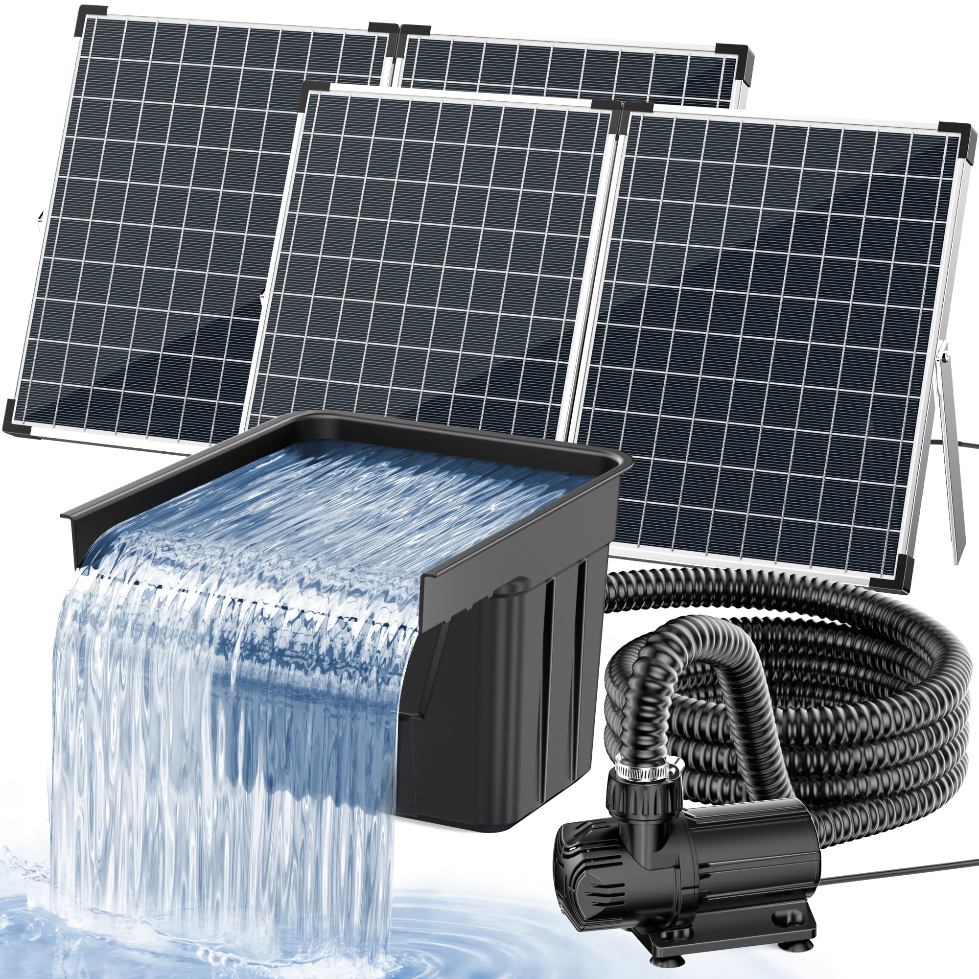 POPOSOAP Solar Pond Waterfall with 100W Solar Panel & 4500 L/h Pump, 3m Corrugated Tubing, Filter Media, Pond Waterfallfor Outdoor Garden Pond, Streams
